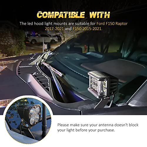 Samman Hood Light Mount Brackets, Ditch Light Front A-Pillar LED Mounts LED Cube Work Pods Mounting Brackets Compatible with F150 Raptor 2017-2023 F150 2015-2023 - Image 2