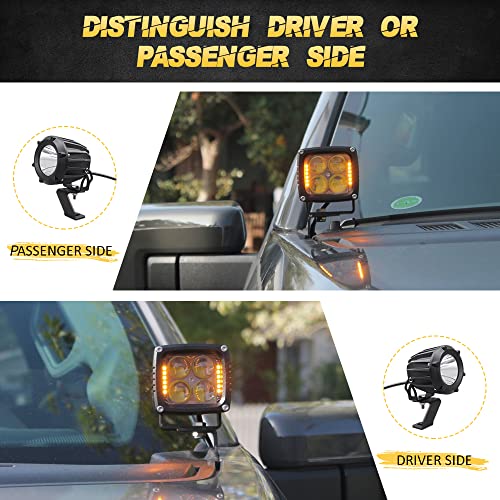 Samman Hood Light Mount Brackets, Ditch Light Front A-Pillar LED Mounts LED Cube Work Pods Mounting Brackets Compatible with F150 Raptor 2017-2023 F150 2015-2023 - Image 5