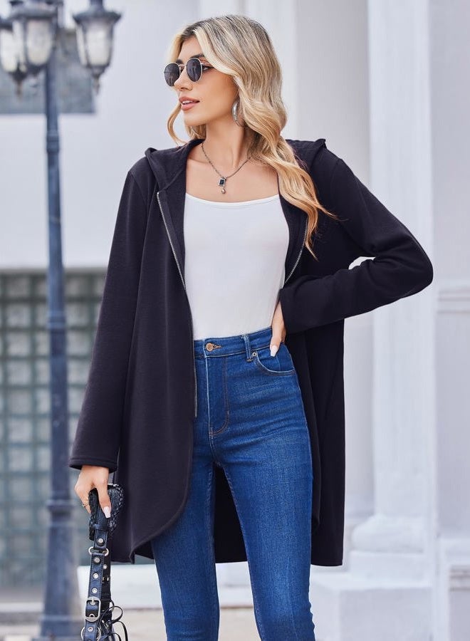 zeagoo Women's Fall Jacket 2025 Zip Up Hoodies Long Sleeve Long Tunic Sweatshirts Oversized Fleece Casual Coat with Pocket, A_fleece Fabric_navy Blue, S - Image 3