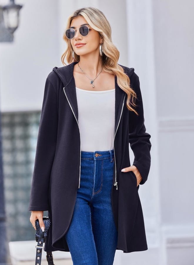zeagoo Women's Fall Jacket 2025 Zip Up Hoodies Long Sleeve Long Tunic Sweatshirts Oversized Fleece Casual Coat with Pocket, A_fleece Fabric_navy Blue, S - Image 4