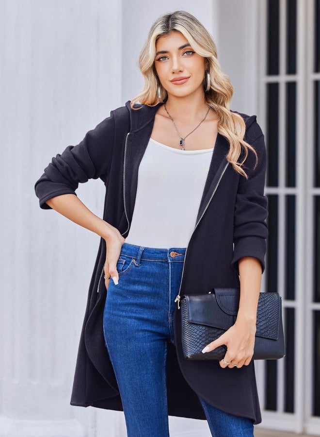 zeagoo Women's Fall Jacket 2025 Zip Up Hoodies Long Sleeve Long Tunic Sweatshirts Oversized Fleece Casual Coat with Pocket, A_fleece Fabric_navy Blue, S - Image 2