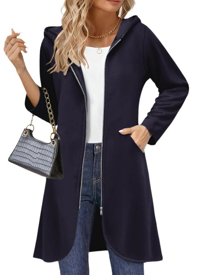zeagoo Women's Fall Jacket 2025 Zip Up Hoodies Long Sleeve Long Tunic Sweatshirts Oversized Fleece Casual Coat with Pocket, A_fleece Fabric_navy Blue, S - Image 1
