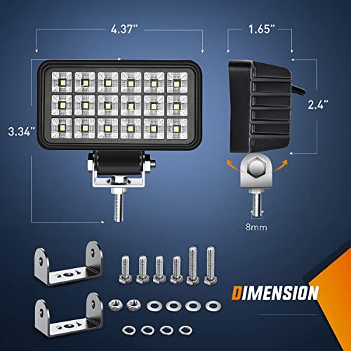 Nilight 4.4 Inch Square Utility LED Work Light W/Integrated Toggle Switch, 2PCS 36W 150° Flood Lamp for Offroad Heavy Equipment Vehicles Truck Tractor Golf Cart Boat ATV UTV - Image 2