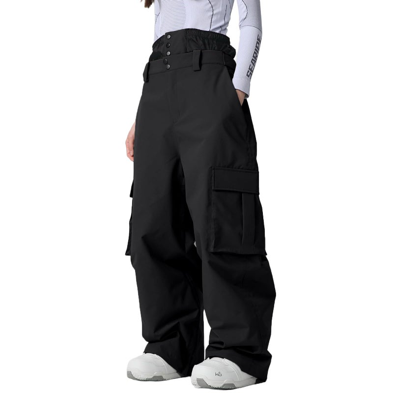 SnowElve Womens Ski Pants Mens Waterproof Insulated Baggy Snow Pants Loose Cargo Pants Snowboard Pants Winter Outdoor(K10-LW,BK,S) Black - Image 1