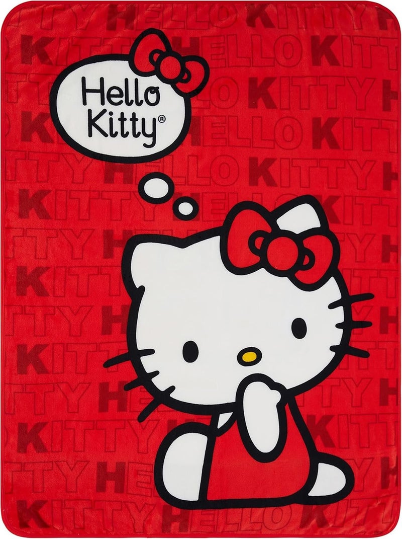 Sanrio Hello Kitty Sitting Pretty Throw Blanket 46 x 60 Soft Plush Fuzzy Fleece Blanket for Bed and Couch