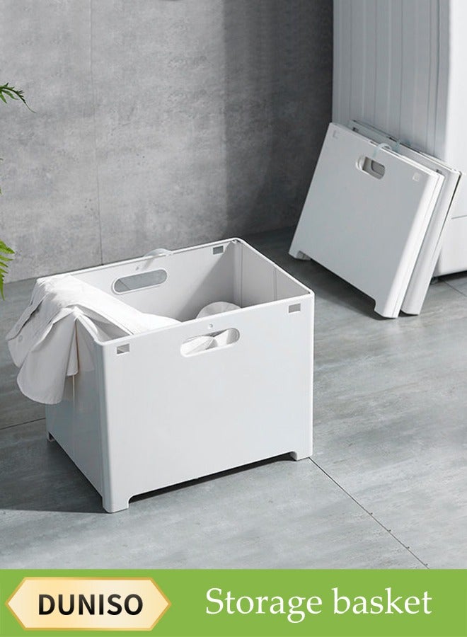 DUNISO Wall Mounted Laundry Basket, Foldable Dirty Laundry Basket, Plastic Multifunctional Storage Basket, Movable Storage Laundry Box, With Handle, Suitable For Bathroom, Kitchen, Dormitory, Bedroom  - Image 1