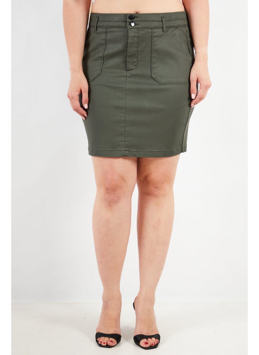 One Step Women Regular Fit Solid Mini Skirt, Dark Green  - Image 1