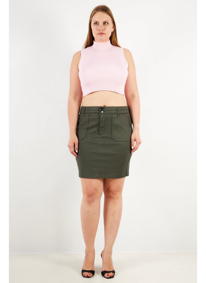 One Step Women Regular Fit Solid Mini Skirt, Dark Green  - Image 3