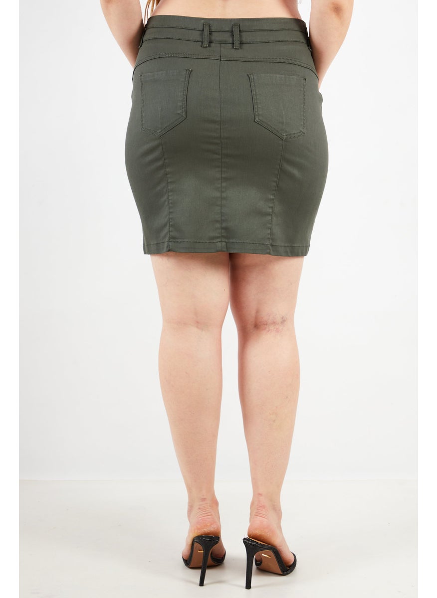 One Step Women Regular Fit Solid Mini Skirt, Dark Green  - Image 2