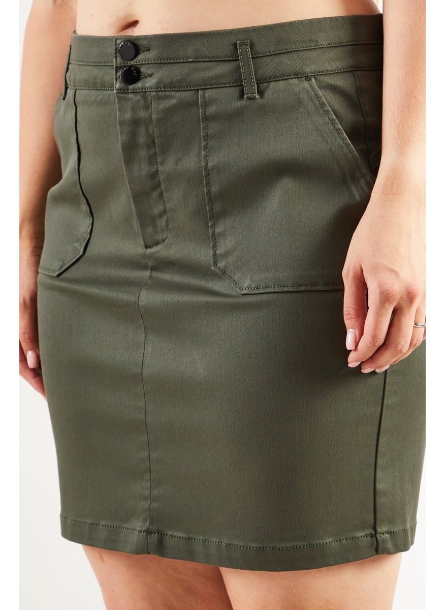 One Step Women Regular Fit Solid Mini Skirt, Dark Green  - Image 4