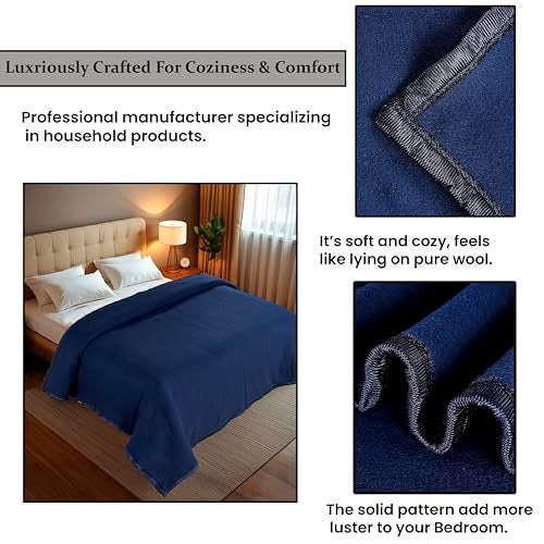 CHANDRAVATI Modern Polar Fleece All Season Blanket with || Satan Border || 500 TC || Heavy Quality || (PL-Blue, Single) - Image 5