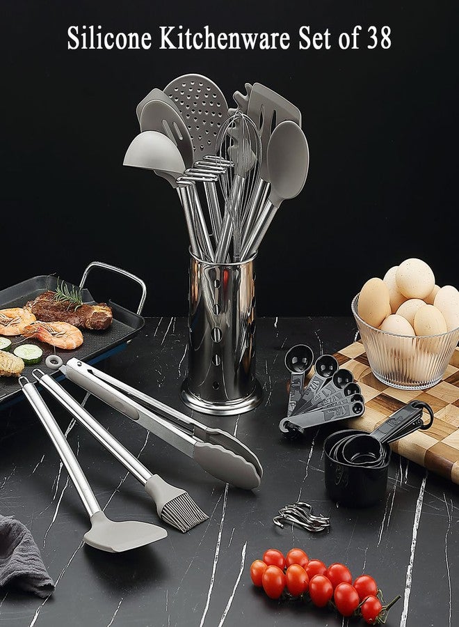 Kyraton Kitchen Utensils Set, Kyraton 38 Pieces Non-Stick Silicone Cooking Utensils Set, Spoon Spatula Set with Sturdy Stainless Steel Utensil Holder, Dishwasher Safe - Image 3