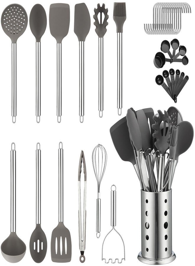 Kyraton Kitchen Utensils Set, Kyraton 38 Pieces Non-Stick Silicone Cooking Utensils Set, Spoon Spatula Set with Sturdy Stainless Steel Utensil Holder, Dishwasher Safe - Image 1
