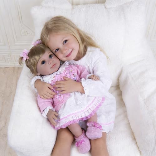 EKOKIZ Realistic Baby Doll 22Inch Newborn Baby Doll Soft Cloth Body Lifelike Reborn Baby Dolls Cute Girls with Clothes and Toy Accessories Set for Kids 3 - Image 5