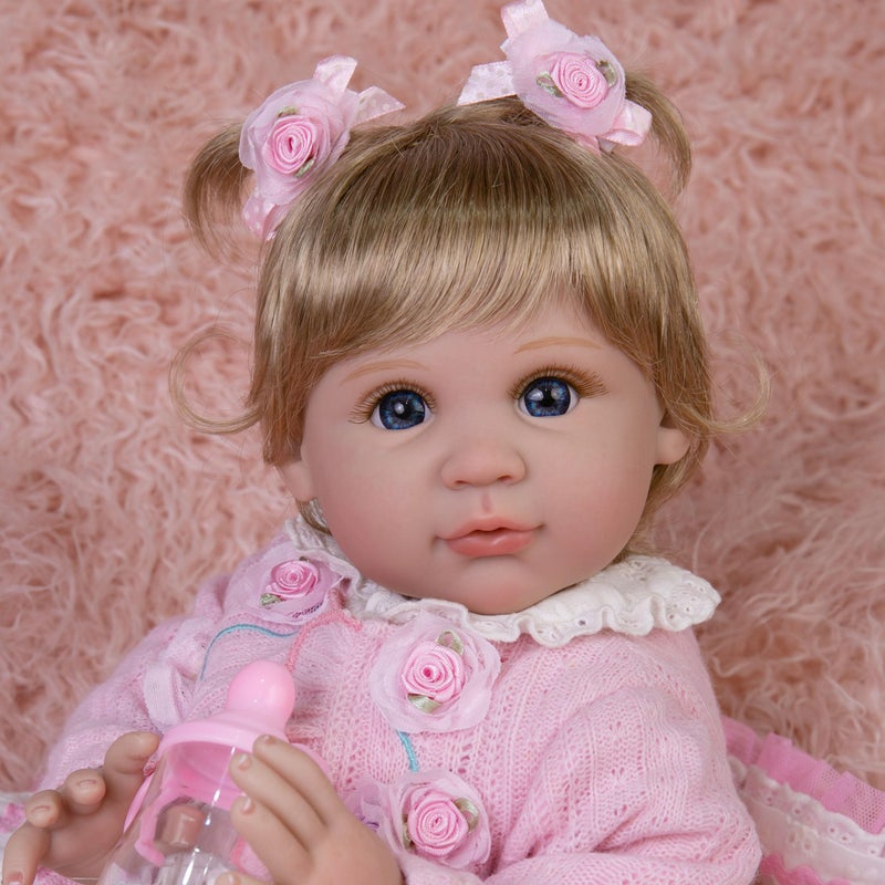 EKOKIZ Realistic Baby Doll 22Inch Newborn Baby Doll Soft Cloth Body Lifelike Reborn Baby Dolls Cute Girls with Clothes and Toy Accessories Set for Kids 3 - Image 3
