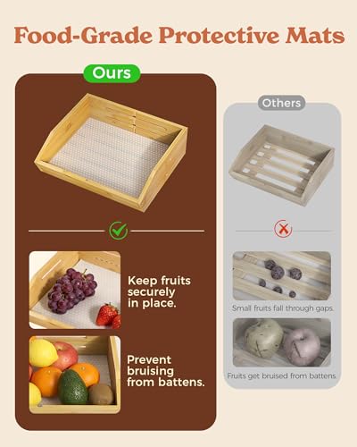 Sevenblue 3 Tier Large Bamboo Fruit Basket for Kitchen Counter with 2 Banana Holders, Kitchen Countertop Organizer with Protective Mats, Tiered Fruit Bowl for Bread Snack Veggies with Dividers - Image 5