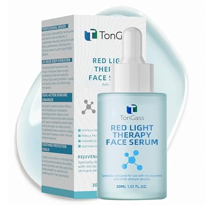 TonGass Red Light Therapy Serum For Face & Neck, Natural Formula Red Light Therapy Activation Serum Fit for Facial Wand - Hyaluronic Acid, Blue Tansy, Aloe Vera, Golden Chamomile - Image 1