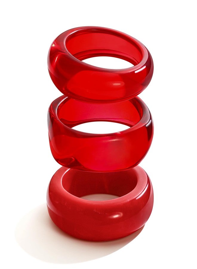 WOWORAMA 3Pcs Red Acrylic Bracelet for Women Chunky Statement Bracelets Irregular Resin Bangle Set Trendy Stackable Translucent Acetate Resin Bracelets Jewelry - Image 1