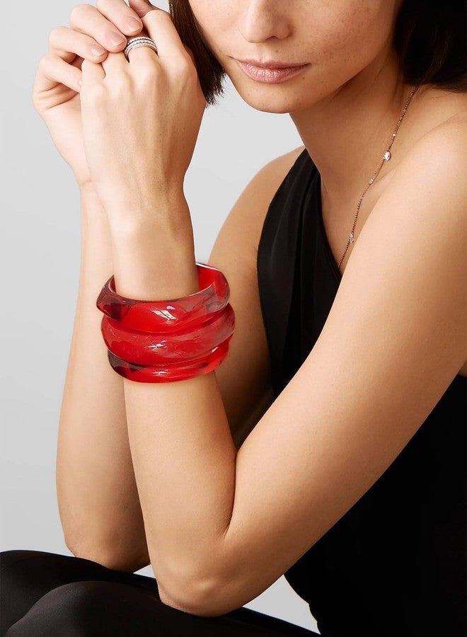 WOWORAMA 3Pcs Red Acrylic Bracelet for Women Chunky Statement Bracelets Irregular Resin Bangle Set Trendy Stackable Translucent Acetate Resin Bracelets Jewelry - Image 2