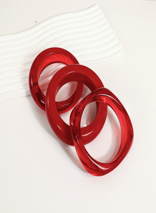 WOWORAMA 3Pcs Red Acrylic Bracelet for Women Chunky Statement Bracelets Irregular Resin Bangle Set Trendy Stackable Translucent Acetate Resin Bracelets Jewelry - Image 5