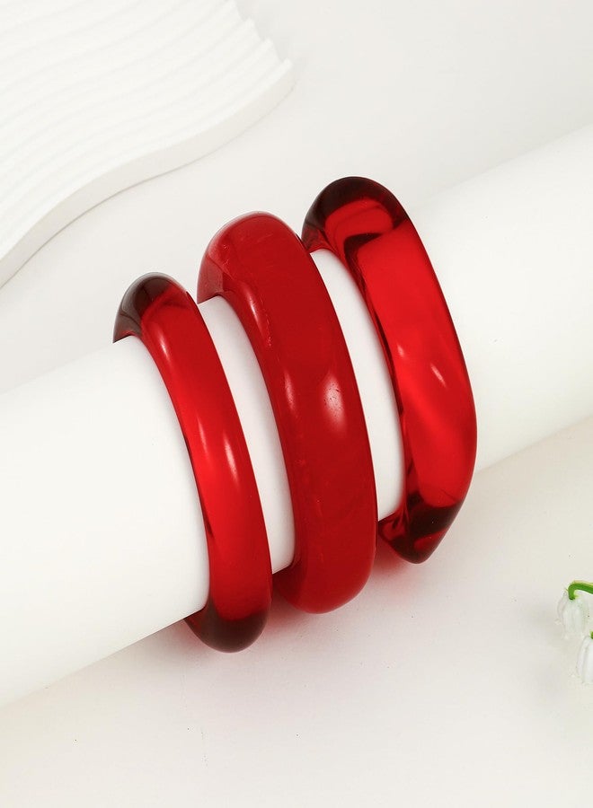 WOWORAMA 3Pcs Red Acrylic Bracelet for Women Chunky Statement Bracelets Irregular Resin Bangle Set Trendy Stackable Translucent Acetate Resin Bracelets Jewelry - Image 3