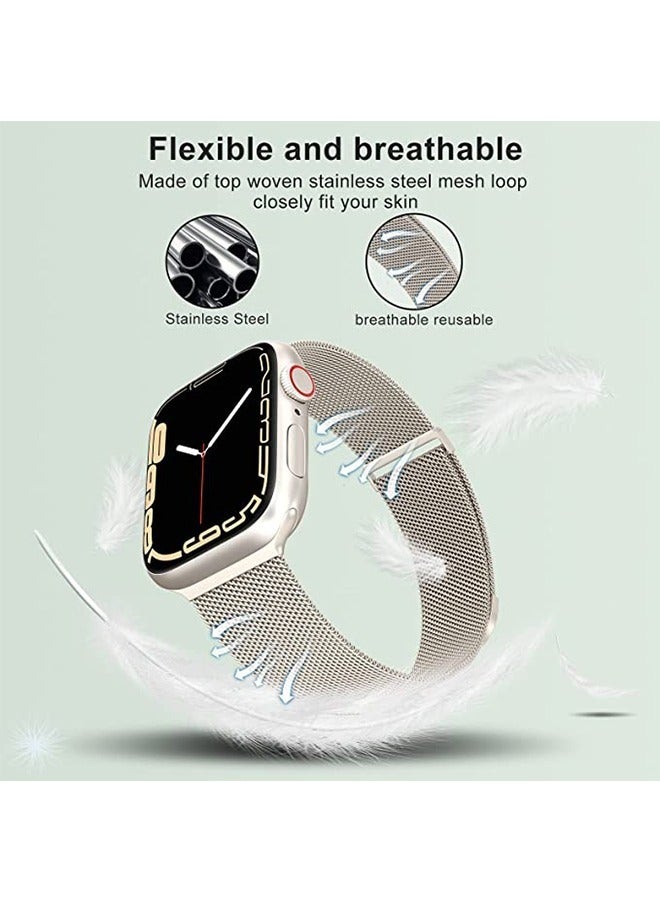 Stainless Steel Mesh Loop Magnetic Clasp Replacement Band For Apple Watch SE Series 8/7/6/5/4/3/2/1 (Starlight, 38mm/40mm/41mm) - Image 3