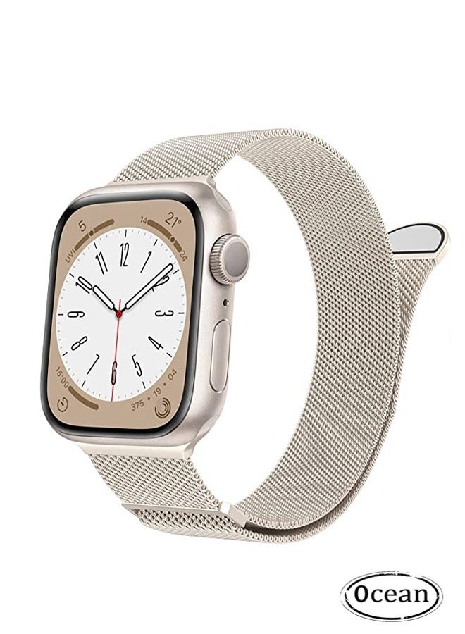 Stainless Steel Mesh Loop Magnetic Clasp Replacement Band For Apple Watch SE Series 8/7/6/5/4/3/2/1 (Starlight, 38mm/40mm/41mm) - Image 1