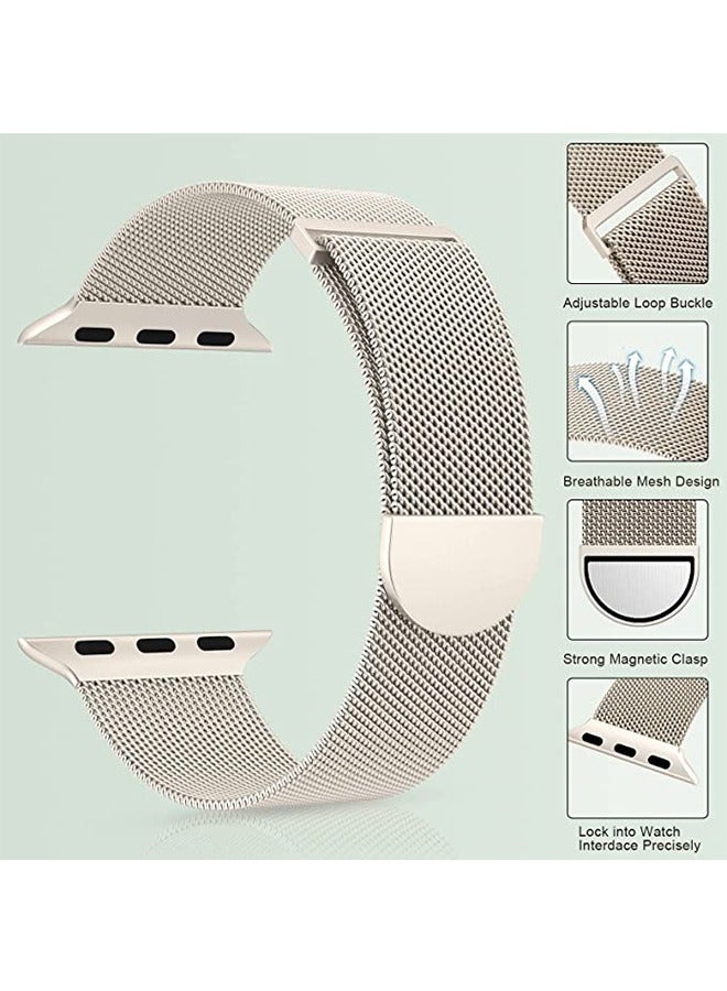 Stainless Steel Mesh Loop Magnetic Clasp Replacement Band For Apple Watch SE Series 8/7/6/5/4/3/2/1 (Starlight, 38mm/40mm/41mm) - Image 2
