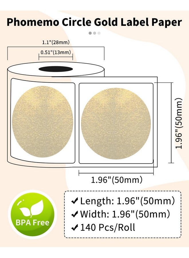 فوميمو ملصقات - ملصقات حرارية دائرية ذهبية متوافقة مع ماكينة صنع الملصقات M110/M220/M120/M200/M221/M150/M250، باللون الأسود على الذهبي، 1.96 بوصة × 1.96 بوصة (50 × 50 مم) - Image 2
