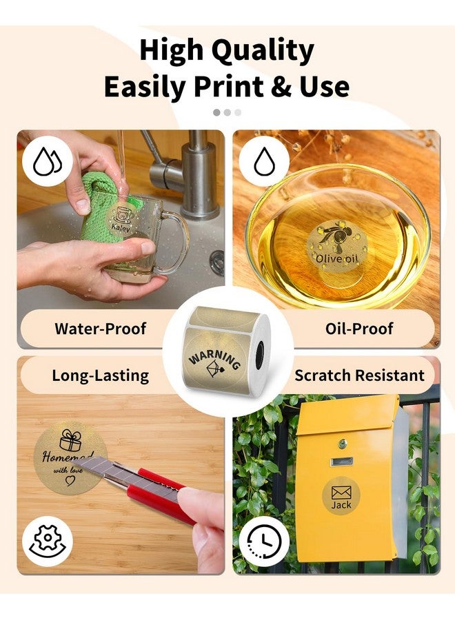 فوميمو ملصقات - ملصقات حرارية دائرية ذهبية متوافقة مع ماكينة صنع الملصقات M110/M220/M120/M200/M221/M150/M250، باللون الأسود على الذهبي، 1.96 بوصة × 1.96 بوصة (50 × 50 مم) - Image 3