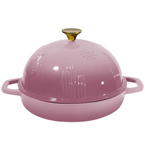 Flavehc Bread Oven Cast Iron Bread Dutch Oven with Cloche Lid for Bread Baking BerryPink Enameled Cast Iron Bread Oven with Dome Lid for Sourdough 5 qt - Image 1