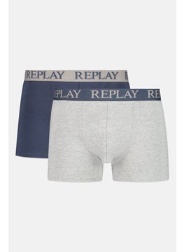 Replay Men 2 Pack Brand Logo Trunks, Grey/Navy  - Image 1