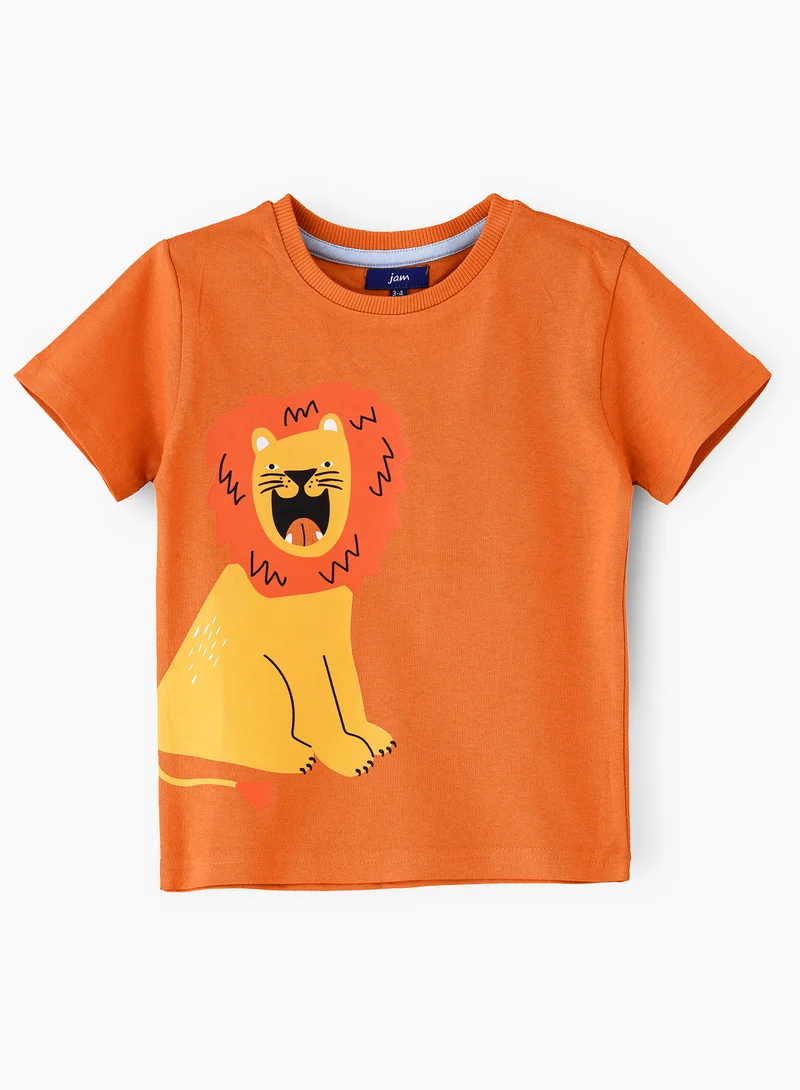 JAM Boys' Orange Lion Graphic Cotton T-Shirt
