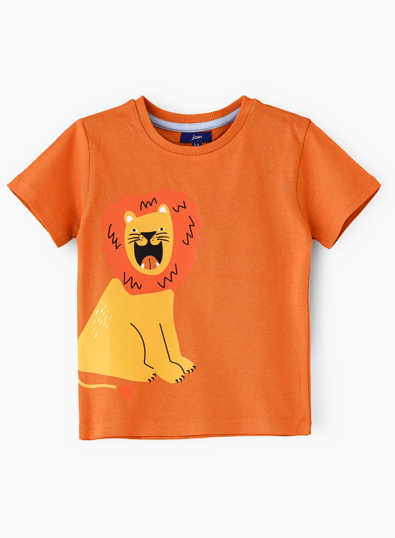 JAM Boys' Orange Lion Graphic Cotton T-Shirt  - Image 1