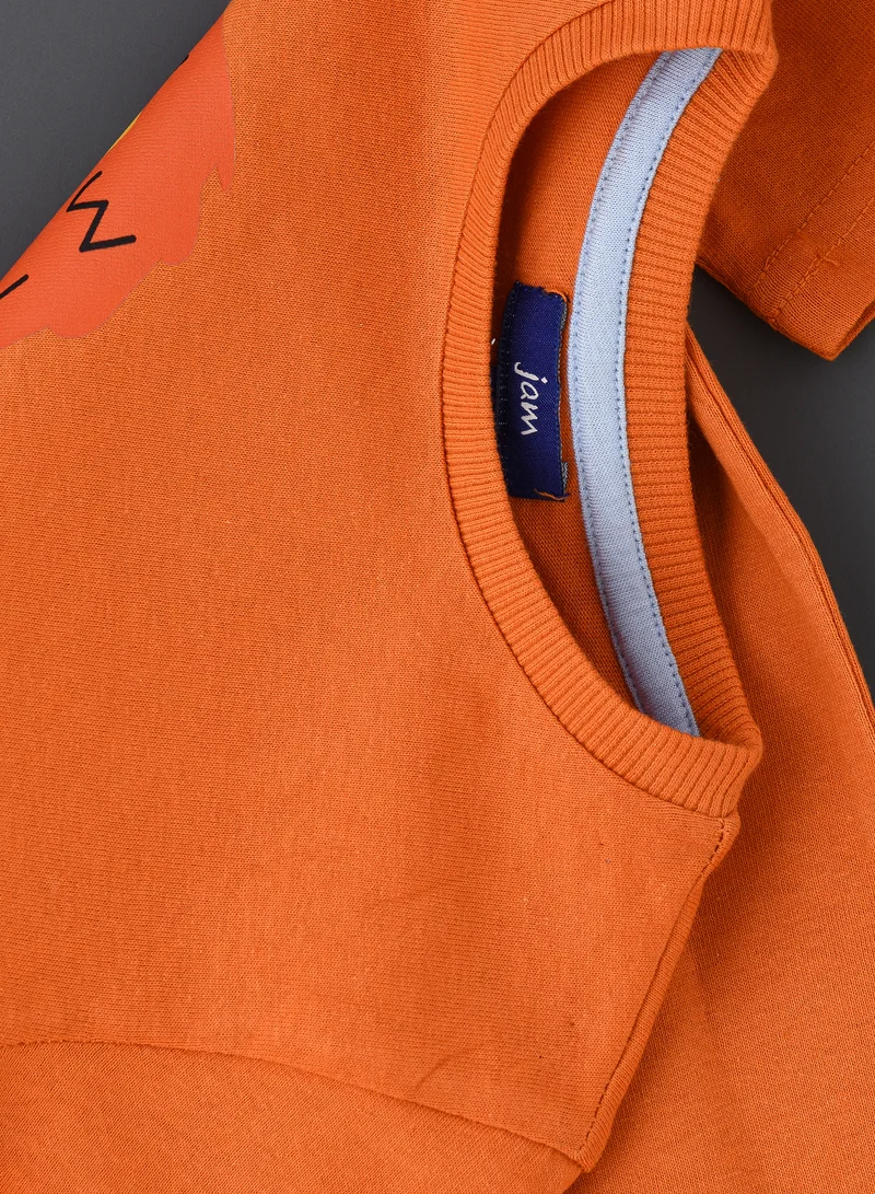 JAM Boys' Orange Lion Graphic Cotton T-Shirt