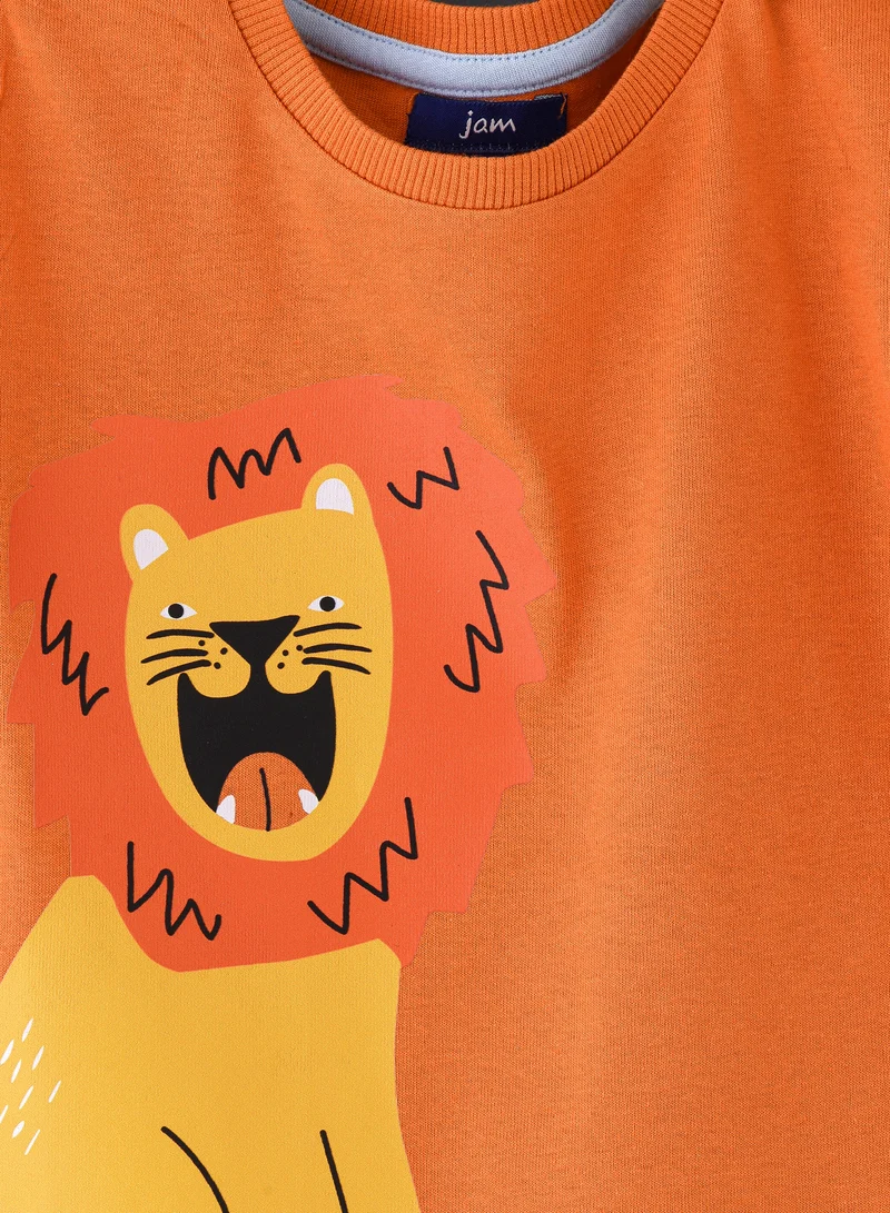 JAM Boys' Orange Lion Graphic Cotton T-Shirt