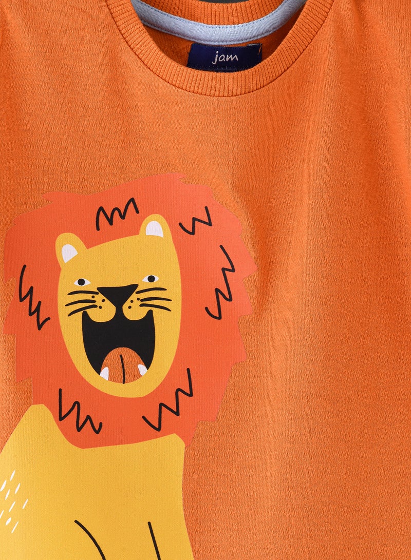 JAM Boys' Orange Lion Graphic Cotton T-Shirt  - Image 3