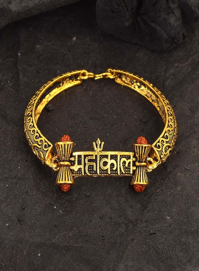 DULCI Gold Plated Brass Mahakal Hand Bracelet Kada Bangle Religious Jewellery For Men Women Boy or Girls - Image 3