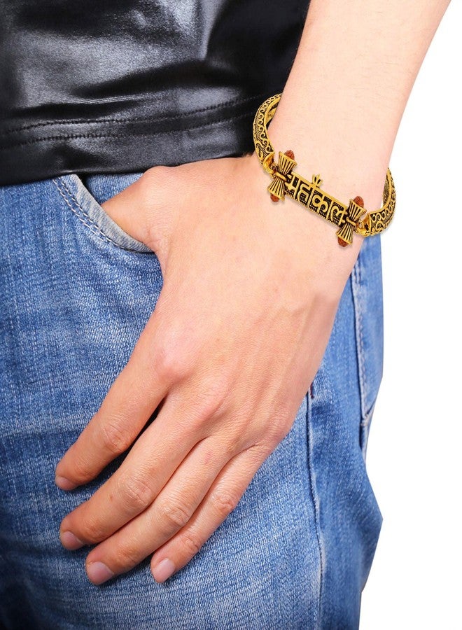DULCI Gold Plated Brass Mahakal Hand Bracelet Kada Bangle Religious Jewellery For Men Women Boy or Girls - Image 2
