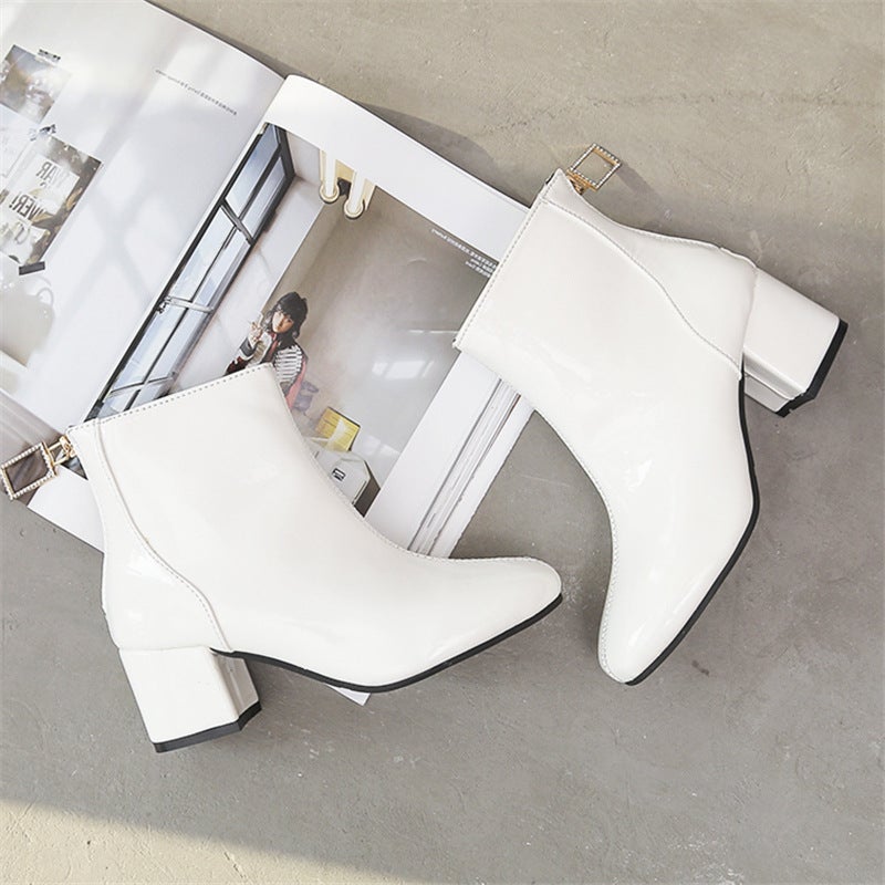 Short Boots Women'S Winter Single Boots High Heel Thick Heel Square Toe Women'S Boots - Image 1