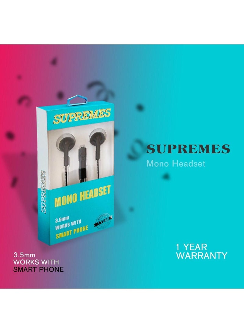 Supremes Mono Stereo Wired Earphone 3.5 mm Double Side for Smart Phone - Image 1