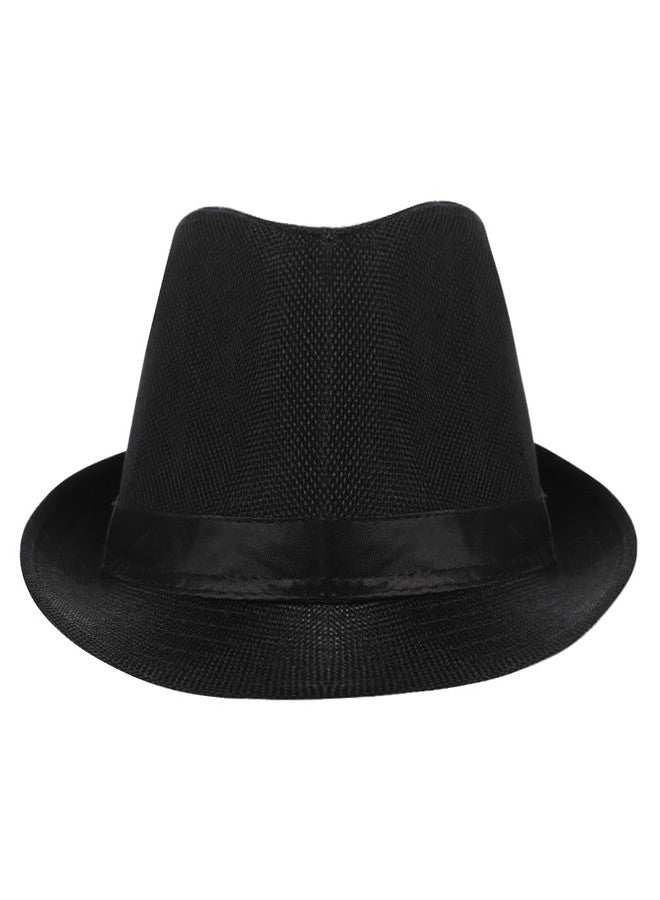 IBLUELOVER Men Women Fedora Hat Classic Panama Trilby Hat Short Brim Fedora Beach Hat 20s Roll Up Manhattan Jazz Hat Black - Image 3