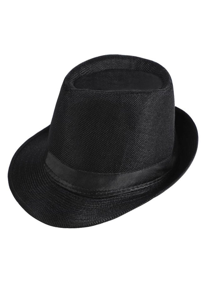 IBLUELOVER Men Women Fedora Hat Classic Panama Trilby Hat Short Brim Fedora Beach Hat 20s Roll Up Manhattan Jazz Hat Black - Image 1