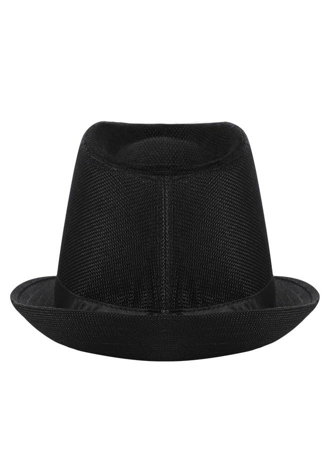 IBLUELOVER Men Women Fedora Hat Classic Panama Trilby Hat Short Brim Fedora Beach Hat 20s Roll Up Manhattan Jazz Hat Black - Image 4