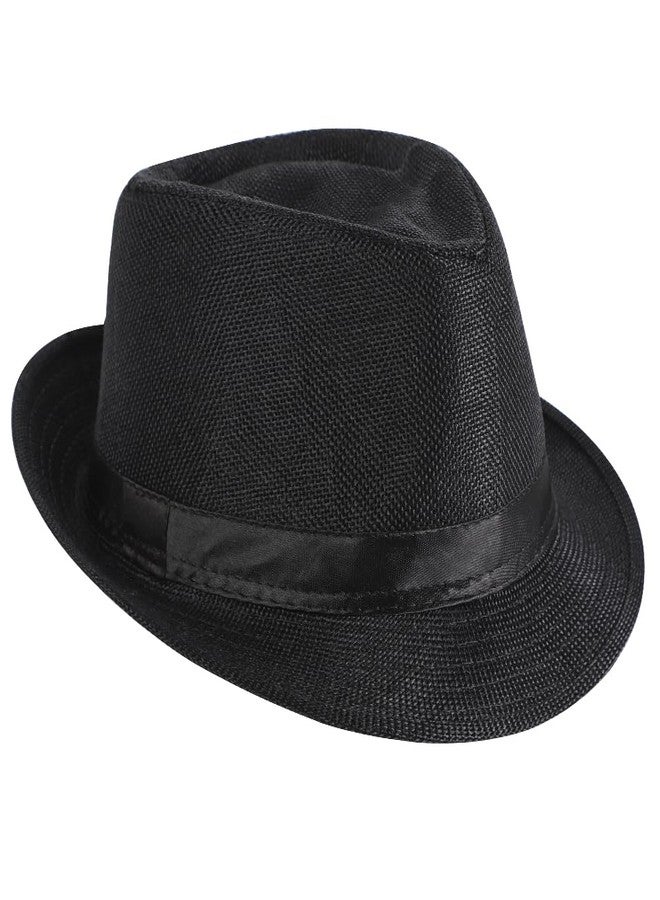 IBLUELOVER Men Women Fedora Hat Classic Panama Trilby Hat Short Brim Fedora Beach Hat 20s Roll Up Manhattan Jazz Hat Black - Image 2