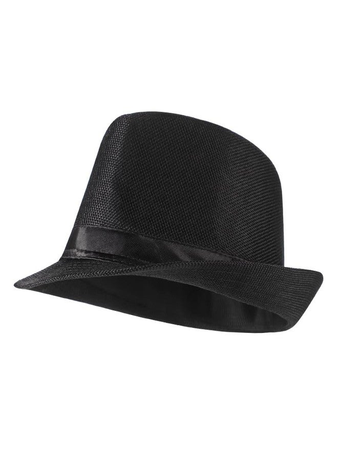 IBLUELOVER Men Women Fedora Hat Classic Panama Trilby Hat Short Brim Fedora Beach Hat 20s Roll Up Manhattan Jazz Hat Black - Image 5