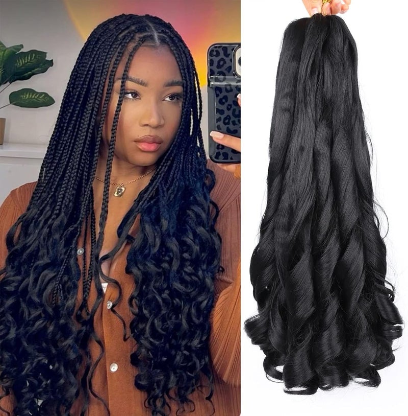Lianzi French Curly Braiding Hair - 18 Inch, 8 Packs, Pre-Stretched for Box Braids, French Curls, Bouncy Loose Wavy Braiding Hair Extensions (18 Inch/Pack of 8, 1B) - Image 1