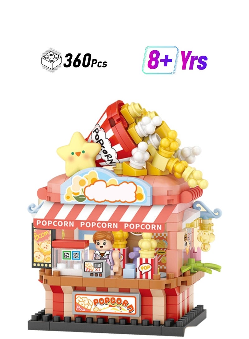 360pcs Popcorn Shop, Street Shop Assembly Model Ornaments Building Block Toys, Children'S Educational Assembly Gifts - Image 1