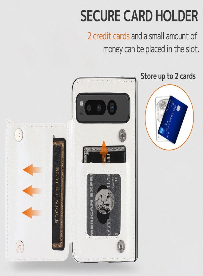 NINKI Compatible with Google Pixel Fold Wallet Case with Card Holder,Matte PU Leather Protective Shockproof Kickstand Anti-Scratches Wear-Resistant Cover Case with for Google Pixel Fold 2023 White - Image 2