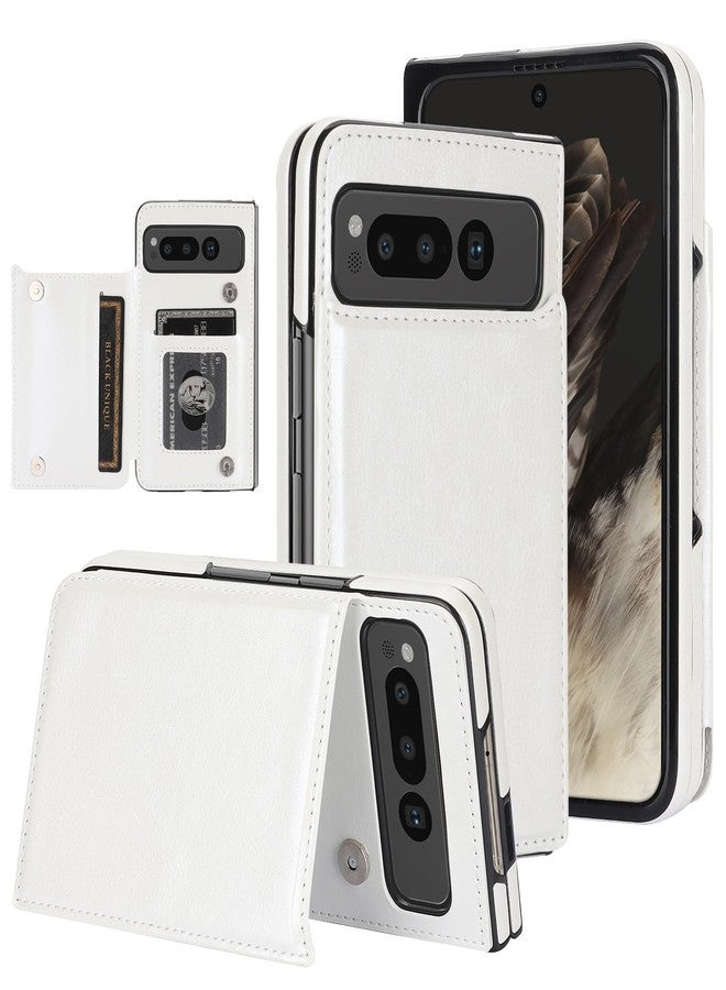 NINKI Compatible with Google Pixel Fold Wallet Case with Card Holder,Matte PU Leather Protective Shockproof Kickstand Anti-Scratches Wear-Resistant Cover Case with for Google Pixel Fold 2023 White - Image 1